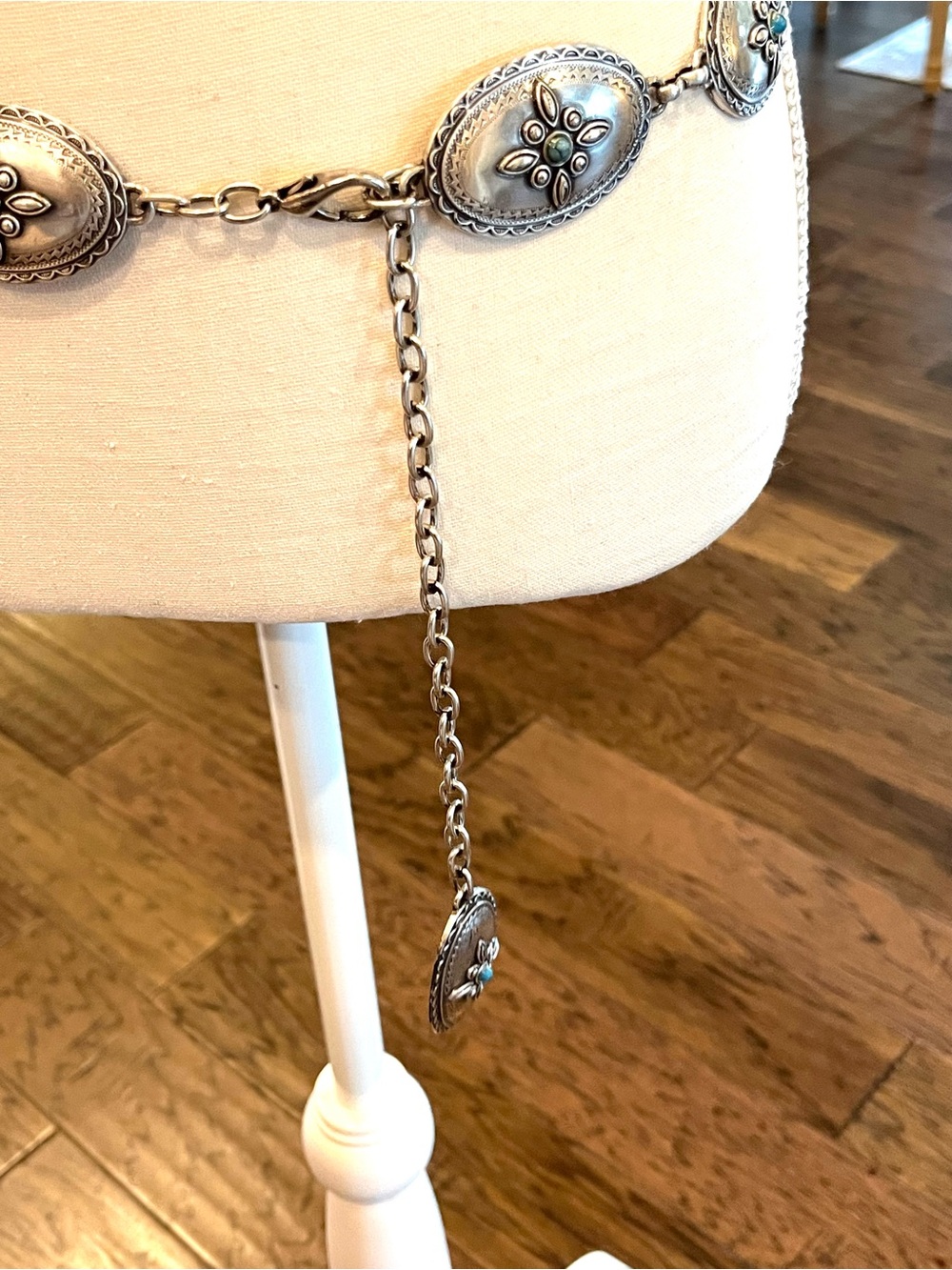 Concho Belt Silver Tone with Turquoise Accents Western Chain Link